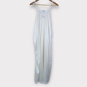 Vintage Alan R Maxi Slip Gown Size Small Ivory Satin Nylon Lace Trim‎ Semi Sheer